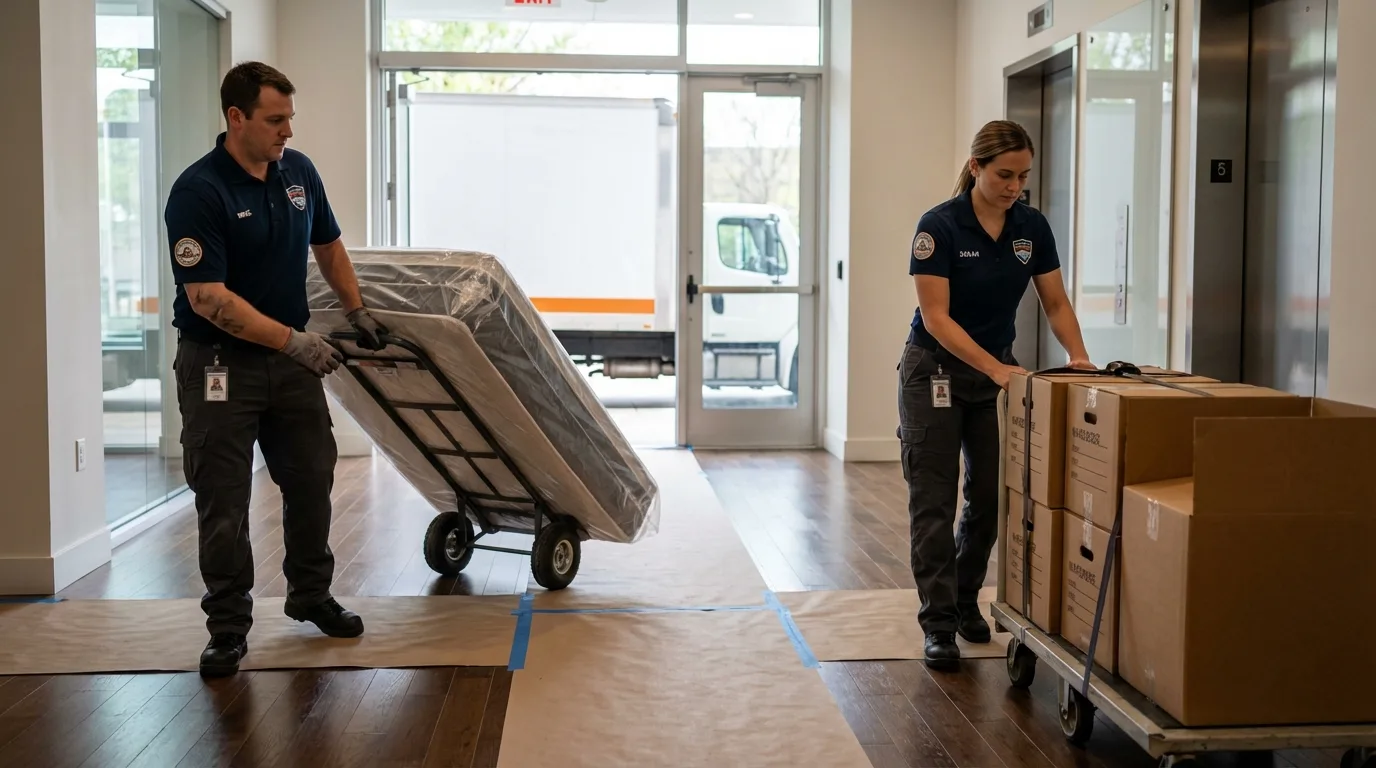 Professional apartment movers loading elevator in Scottsdale, AZ